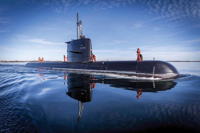 The Swedish submarine Gotland on sea trials following her 2018 modernization.