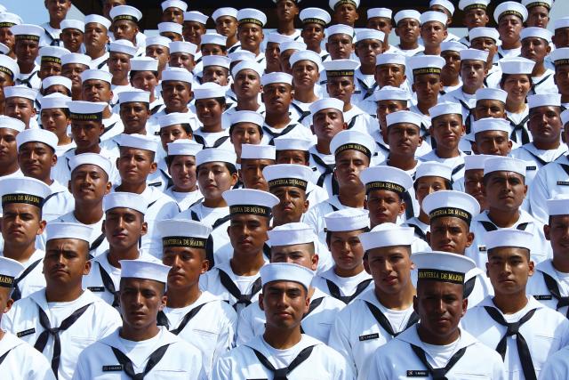 Peruvian Navy enlisted recruits in 2023. Peruvians who satisfactorily conclude Voluntary Military Service are offered a series of benefits regulated by law, emphasizing the ability to begin, continue, and complete university studies in various public education institutions, while receiving a monthly education pension. 