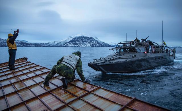 A Swedish CB90-class fast assault craft, assigned to Sweden’s 2nd Marine Battalion, during Exercise Steadfast Defender 24, NATO’s largest exercise in decades. Sweden, NATO’s newest member, reintroduced gender-neutral conscription in 2017, and today all 18-year-old men and women undergo an online examination through which approximately 25 percent are summoned for assessment.