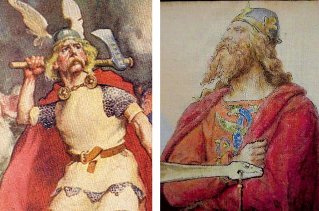 Allies to adversaries: Olaf of Norway (left) and Svein Forkbeard of Denmark (right) had been partners in pillage in England before becoming enmeshed in a turf war in Scandinavia.