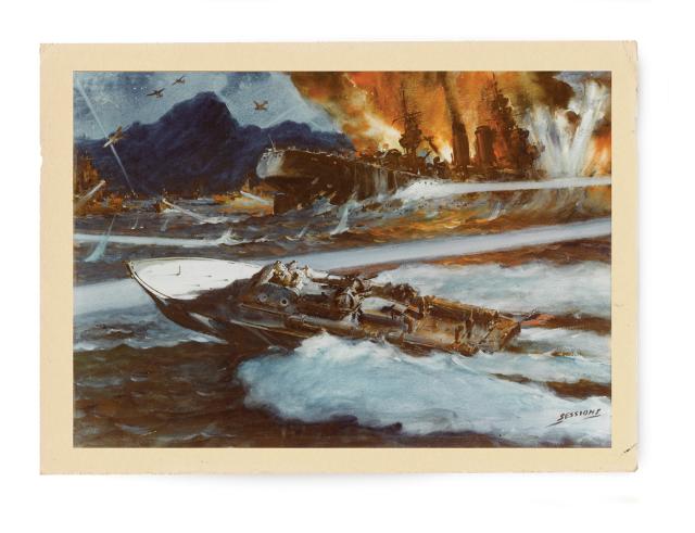 January 1942: With the Philippines heating up in the face of the unstoppable Japanese invasion, Lieutenant John D. Bulkeley’s PT-34 torpedoes a Japanese ship in Binanga Bay.