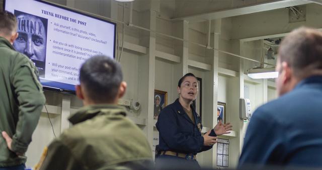 Sailors attend a media interaction class