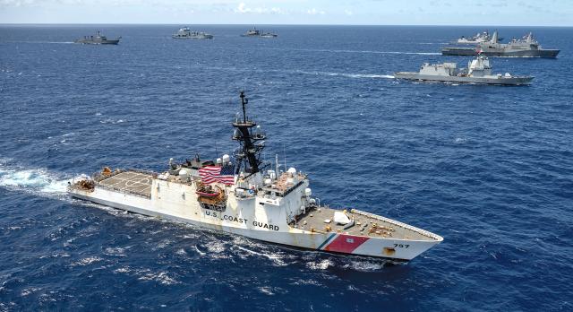The USCGC Midgett (WMSL-757) sails in formation off the coast of Hawaii during RimPac 2024. As the demand for Coast Guard presence has increased globally and the service has shifted focus toward more military missions, MER programs have been largely overshadowed.