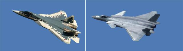 Russian Sukhoi Su-57 (left) and China’s Chengdu J-20 (right)