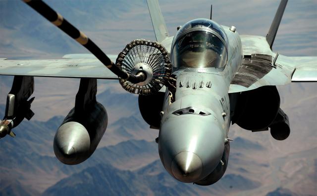 F/A-18C receives fuel from an Air Force KC-10