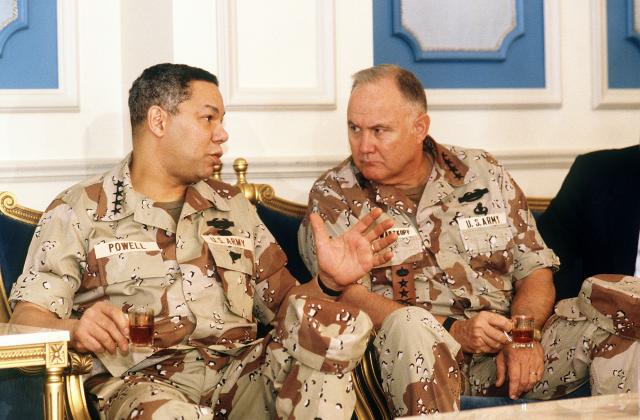 Generals Colin Powell and Norman Schwarzkopf