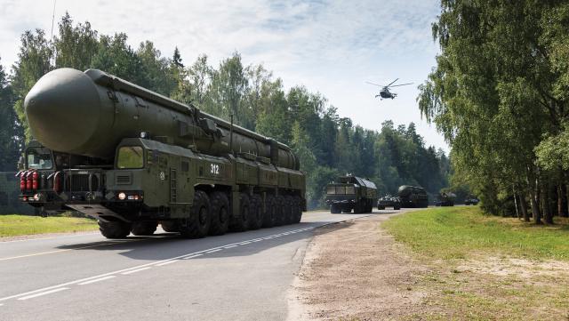 Russia and China are growing and modernizing their strategic nuclear forces. Here, a Russian RS-24 Yars (or Topol-MR) road-mobile intercontinental ballistic missile moves along a highway in Teikovo, Ivanovo region, Russia. 
