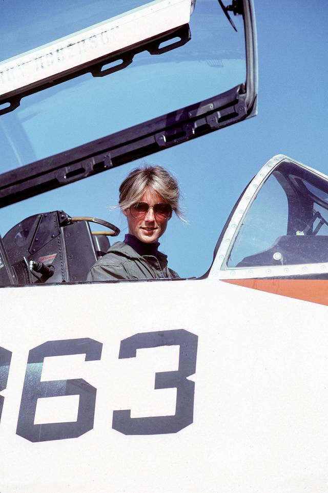 LT. Patricia A. Denkler, assigned to Training Squadron 4 (VT-4), sits in the cockpit of her TA-4J Skyhawk