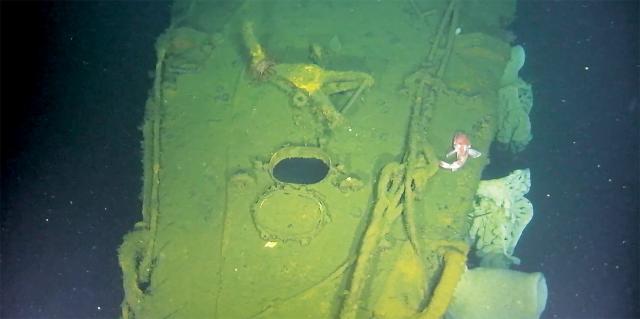 Locating the Stewart’s final resting place has yielded haunting deep-water imagery. As seen here, part of the Navy’s scuttling of the vessel included ensuring open access for flooding her.