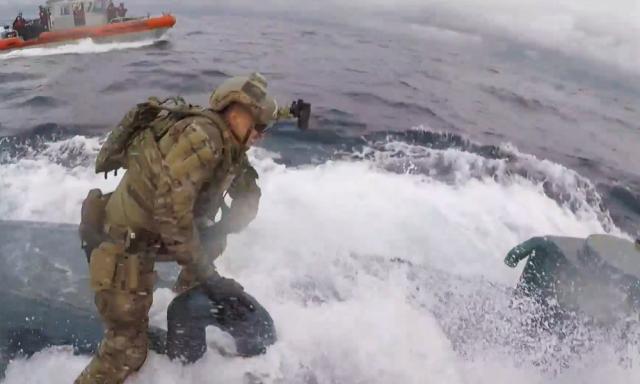 Coast Guard interdicts drug-smuggling semi-submersible. 