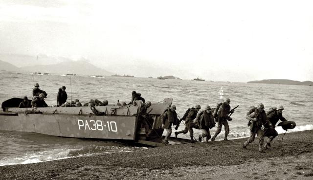 French and Italian commandos, Greek raiders, and U.S. Marines participated in a simulated assault on Lebedos Bay, Turkey, as part of the 1952 NATO Exercise Longstep. Such exercises were an opportunity to project power and collaborate with allies.