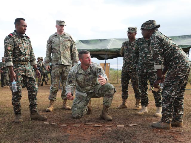 Members of the Rhode Island National Guard train soldiers from the Timor-Leste Defence Force during Dalan Ba Dame 2024, a U.S. Army Pacific exercise. 