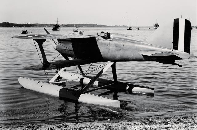 Lieutenant G. T. Cuddihy taxiing an R3C-2 in October 1925. Curtiss produced several outstanding racing aircraft during the 1920s, flown by Navy and Army pilots, the latter including First Lieutenant Jimmy Doolittle.