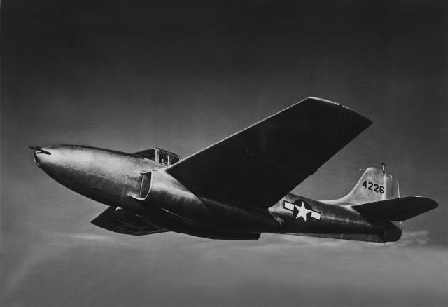 The Bell P-59 Airacomet was the first U.S. jet-propelled fighter. Although it flew in World War II, the P-59 was not flown in combat as were early British and German jet fighter aircraft.