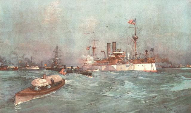 Henry Reuterdahl’s painting depicts the Maine the day before her fatal explosion.