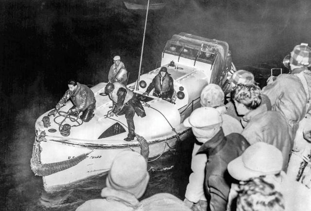 CG 36500 arrives in Chatham, Massachusetts, after the daring rescue of 32 seamen off the stricken tanker Pendleton.