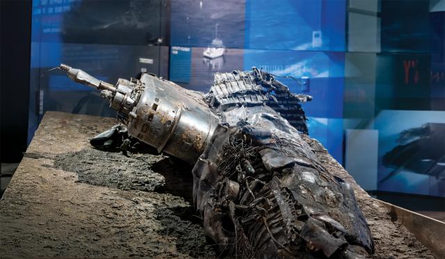 A model of the sunken and destroyed K-129—lost at sea in March 1968—that was created by the CIA during Project Azorian in the 1970s. The submarine’s loss was not only a human tragedy for the Soviet Union, but also a strategic setback.
