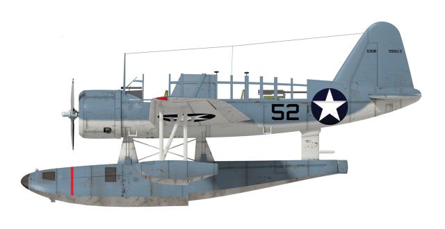 The Bug is camouflaged in the early war  two-tone standard of blue-gray over light gray and carries the national insignia specified from 6 May 1942 to 28 June 1943. The aircraft’s squadron number  could be either 32, 52, 62, 82,  or 92; photographic evidence  of the first digit is inconclusive.
