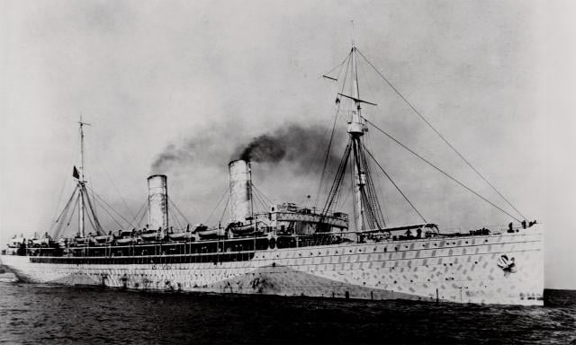 The St. Louis circa 1918 in a “dazzle” paint scheme that was intended to make it harder for U-boats to generate an accurate targeting solution.