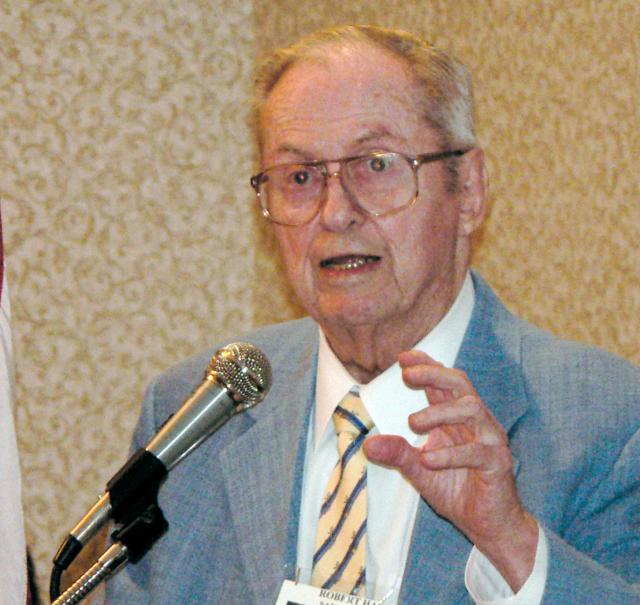 Captain Robert Hagen speaking at a reunion in 2007