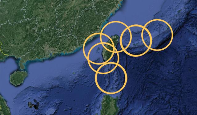 Map of 100-nm range rings tied to hypothetical HAB glide mine deployment