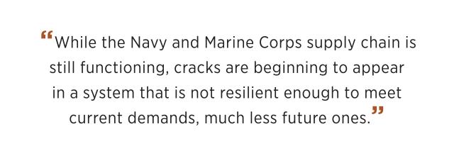 While the Navy  and Marine Corps supply chain is still functioning, cracks are beginning to  appear in a system that is not resilient enough to meet  current demands, much less future ones.