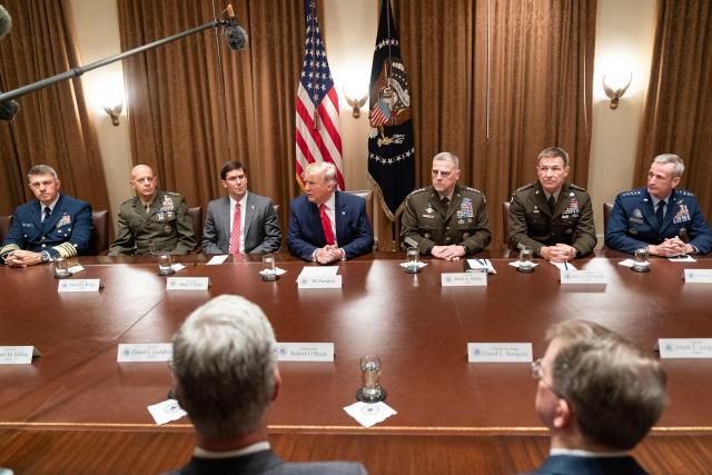 President Trump meets with the Secretary of Defense and senior military officers. 