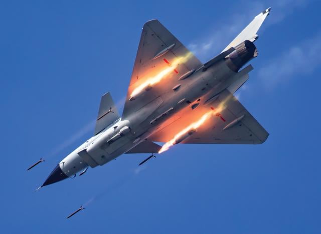 Solar-powered HAPS cruise too high to be intercepted by Chinese fighters such as the J-10 (above), and can loiter over a fishing fleet or contested island for days or weeks at time.