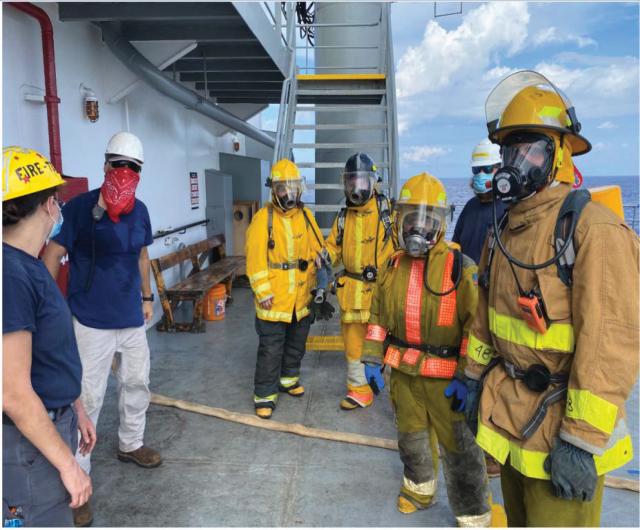 Cadets during a firefighting drill.