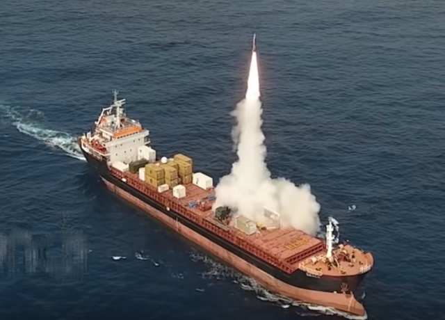 Container ship launches missle