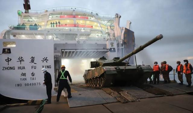 China has practiced using civilian roll-on/roll-off ferries to move personnel, matériel, and equipment—such as this main battle tank—for an amphibious invasion. Providing Taiwan with targeting information for ferries but not warships would lower risks of escalation while still disrupting China’s invasion strategy.
