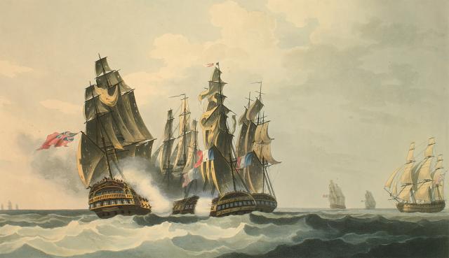 When the United States declared war on Britain in 1812, Britain and France already “had been engaged in nearly two decades of ruthless worldwide war,” as exemplified here by the September 1806 naval action off Rochefort. Though not officially allied with France, the United States in 1812 suddenly found itself a “cobelligerent against Britain.”