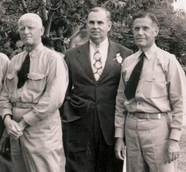 Admiral Nimitz, Sandy Walker, and Admiral Raymond Spruance