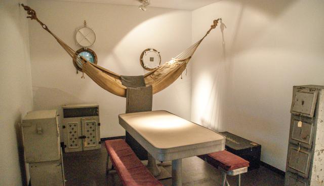 One exhibition, “A Sailor’s Life for Me,” illustrates typical shipboard surroundings, including this example of a World War II mess deck. 