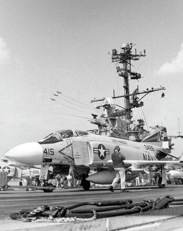 F-4 Phantom II being towed on the attack aircraft carrier USS Ranger (CVA-61)