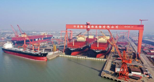 China’s shipbuilding capacity, both merchant and naval, dwarfs that of the United States and accounts for about half of the total global tonnage. Building merchant ships provides economies of scale that benefit the PLA Navy’s goal of projecting global naval power.  The Jiangsu Yangzi Xinfu Shipbuilding Company in Taixing is just one shipyard that contributes to the country’s total annual capacity of more than 23 million tons.