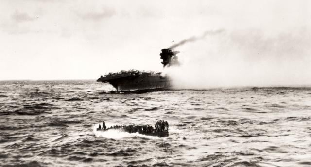 The USS Lexington (CV-2), shown here, was lost in the Battle of the Coral Sea in 1942 after being crippled by the Japanese. At the time, there were 11 carriers under construction, allowing Admiral Chester Nimitz to take bold actions and greater risks.