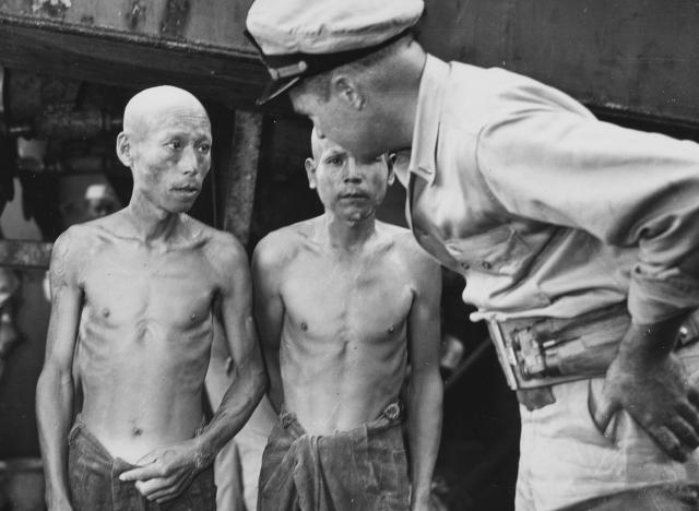 The Imperial Japanese Navy’s inability to resupply troops on islands invaded by U.S. forces—or “left to wither on the vine” after being bypassed—led to the starvation of thousands of soldiers, some of whom (as shown here) were captured. On Guadalcanal, as many as 15,000 Japanese starved to death before the island fell.