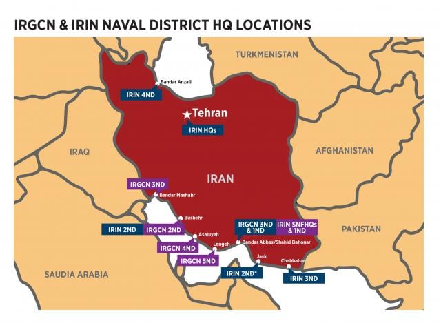 A map of Iranian naval bases