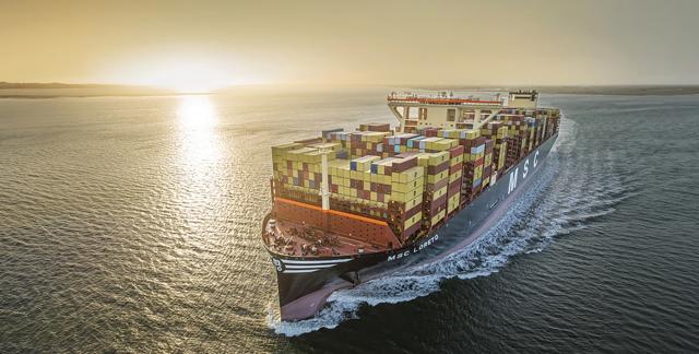 Monster container ships such as the MSC Loreto shown here can carry more than 24,000 TEUs. They and the limited number of ports that can accommodate them will become ever more important strategic targets.