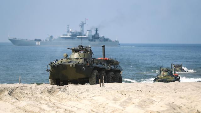Russian troops taking part in an amphibious exercise in the Russian Baltic territory of Kaliningrad in August 2019. 
