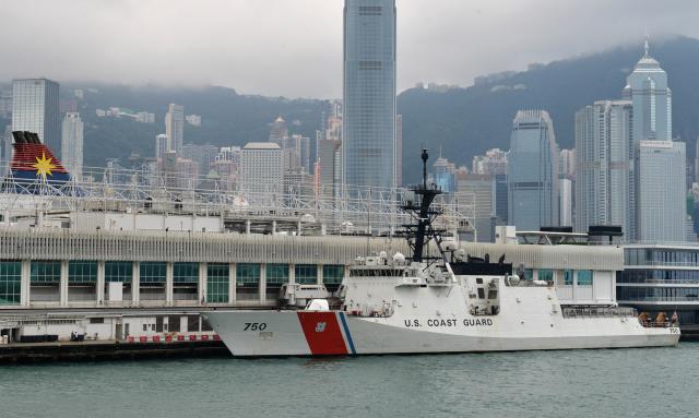 The Coast Guard Cutter Bertholf (WMSL-750) makes a port call in Hong Kong in April 2019. The Bertholf participated in a freedom of navigation operation with the USS Curtis Wilbur (DDG-54) through the Taiwan Strait in March 2019.
