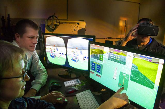 As part of his thesis during his tour at NPS, LT Brendan Geoghegan built a next-generation virtual reality software program, a 20-minute video game in which test subjects can immerse themselves as a conning officer on the bridge of a Navy ship.
