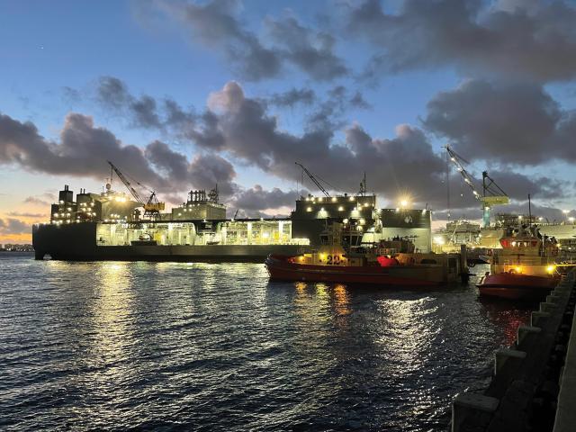 Victory At Sea LCDR Matthew Hipple, USN NASSCO at dusk, seen from Naval Base San Diego, February 2023