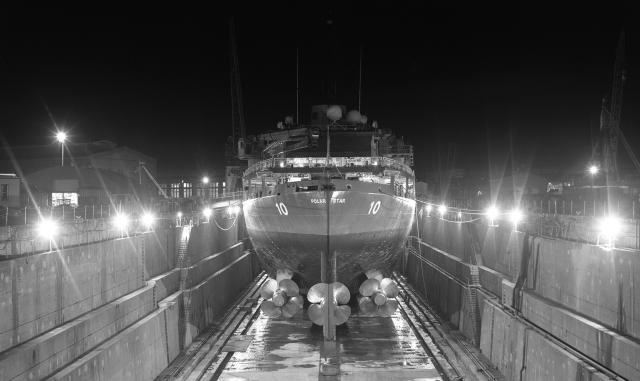 in Dry Dock LT Jacob Skimmons, USCG The USCGC Polar Star (WAGB-10) on the blocks during her annual dry dock period.