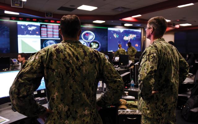 ailors stand watch in the Fleet Operations Center at the headquarters of U.S. Fleet Cyber Command/U.S. 10th Fleet (FCC/C10F)