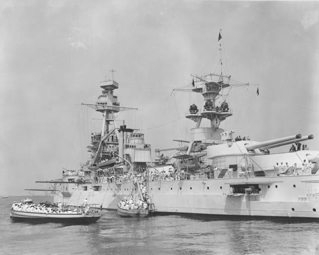 Midshipmen boarding battleship Texas