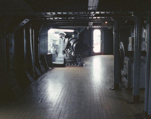 Interior of a 5-inch gun casemate aboard the museum ship Texas 