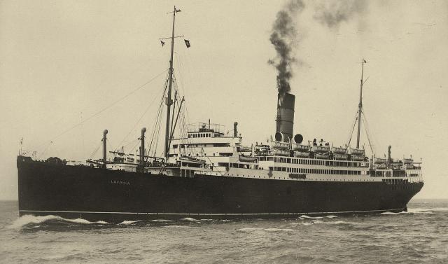 A postcard of the Laconia circa 1921. Public Domain. 