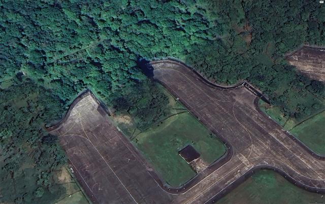 A Google Earth view of taxiways leading to some of the hardened underground aircraft shelters at Chiashan Air Force Base in Taiwan.